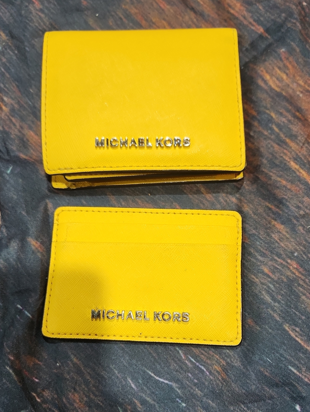 Michael Kors Yellow Leather Compact Wallet & Card Holder Set